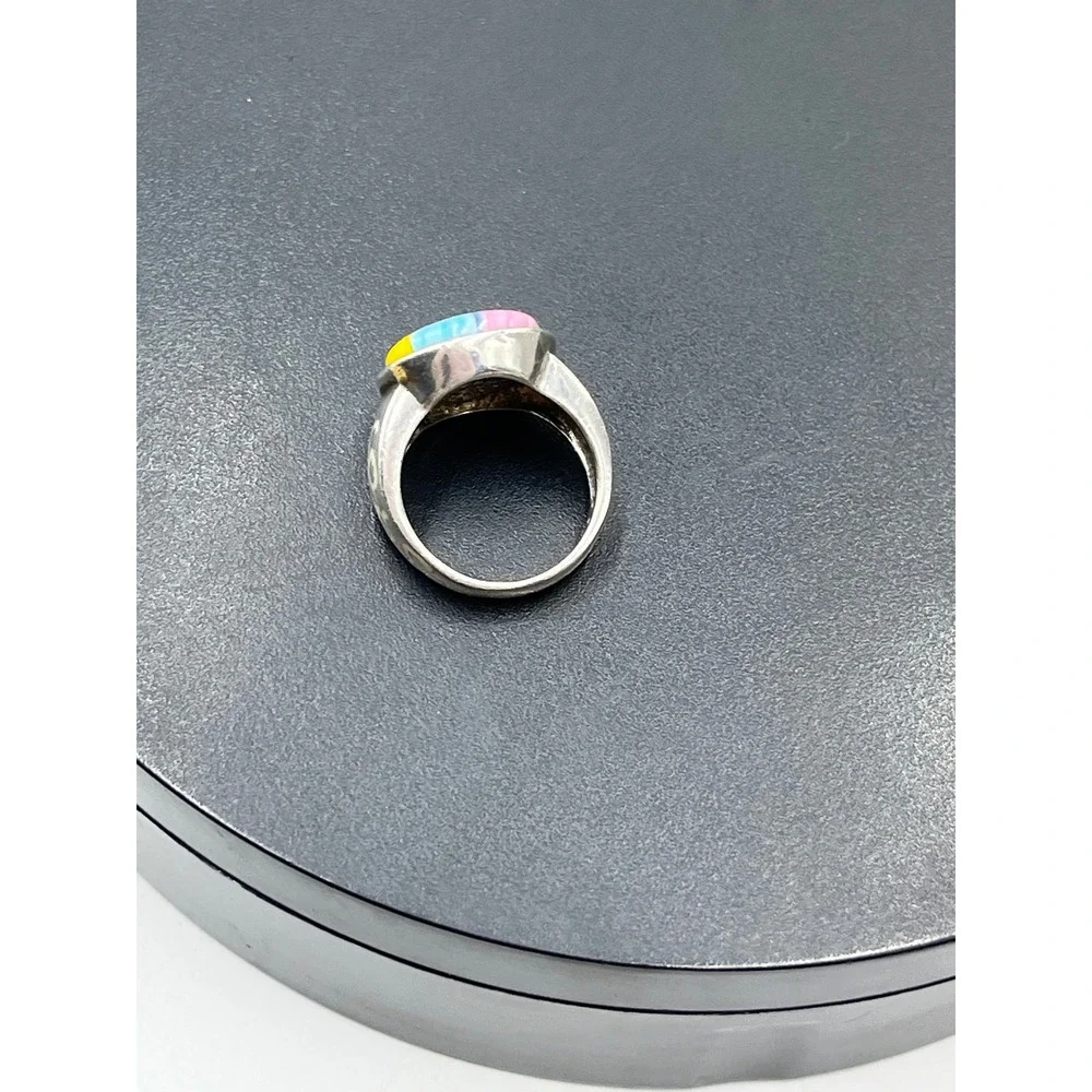 Alan K. European Design Sterling Silver Miliffiori Murano Glass Floral ring USA